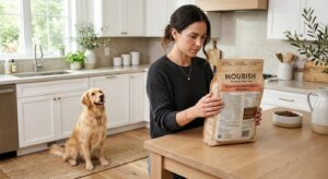 A high-quality, professional editorial photograph of a person carefully inspecting the ingredient la